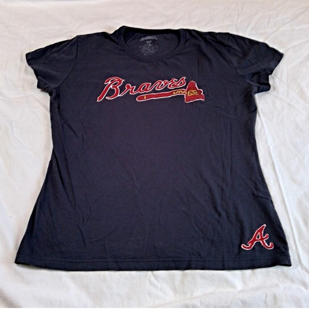 Banner '47 Women's Atlanta Braves T Shirt Blue XL Embroidered Logos Cotton MLB
